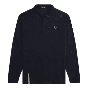 Fred Perry Hem Detail Long Sleeved Polo Navy In Blue