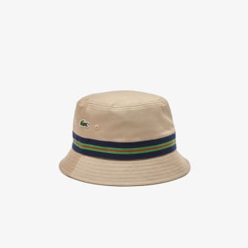 LACOSTE UNISEX FISHERCATOR HAT IN ECOLOGICAL COTTON WITH STRIPED BORDER