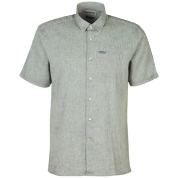 Shop Barbour Nelson Short Sleeve Linen Shirt In Green