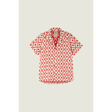 Oas Machu Terry Short Sleeve Camp Shirt In Red