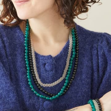 Aura Que Teal Green Jangali Classic Eco Recycled Beaded Necklace