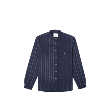 Shop La Paz Viera Collarless Shirt In Dark Navy Stripes From In Blue