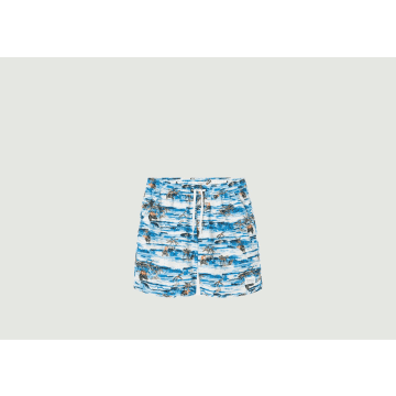 Knowledge Cotton Apparel Swim Shorts With Waves And Palm Trees