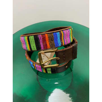 Aspiga Vibrant Stripes Belt On Dark Leather
