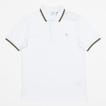 Farah Alvin Tipped Collar Short Sleeve Polo Shirt In White