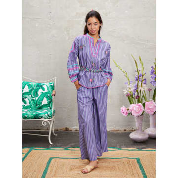 Nimo With Love Violet Striped Magnolia Blouse With Zebra Embroidery In Purple