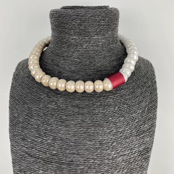 Christina Brampti Beige Necklace With Aluminium And Ceramic Beads In Neturals