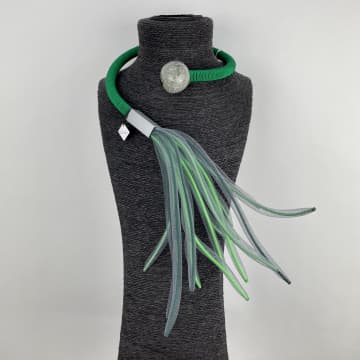 Christina Brampti Green Silk Cord Necklace With Net