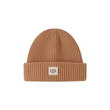 Apc A.p.c. Logo Patch Ribbed Knit Beanie In Brown