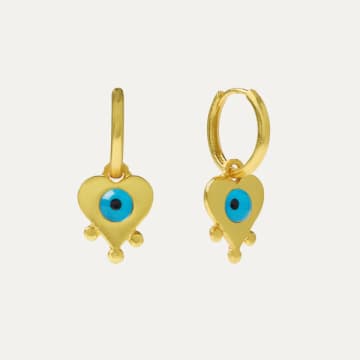 Ottoman Hands | Arabella Evil Eye Heart Huggie Earrings | Gold Plated