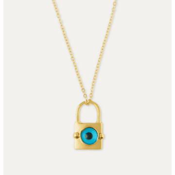Ottoman Hands | Aleena Evil Eye Lock Pendant Necklace | Gold Plated