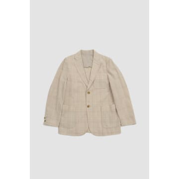 Beams Cotton/wool/linen Check 3 Button Comfort Jacket Natural