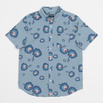 BRIXTON CHARTER PRINT SHORT SLEEVE WOVEN SHIRT IN DUSTY BLUE/ PACIFIC BLUE/ CORAL
