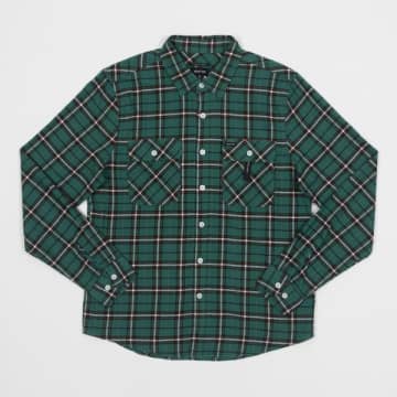 Brixton Bowery Flannel Check Shirt In Spruce, Off White & Dark Earth