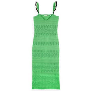 Scotch & Soda Knitted Pointelle V-neck Midi Dress In Green