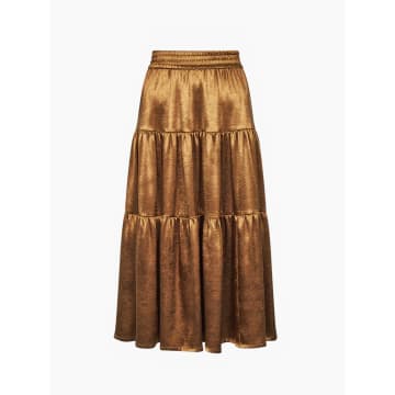 French Connection Gold Brown Denney Inu Satin Skirt