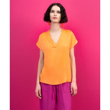 Access Fashion Basic V Neckline Top In Orange