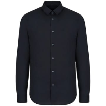 Shop Armani Exchange Cotton Stretch Long Sleeve Shirt In Blue