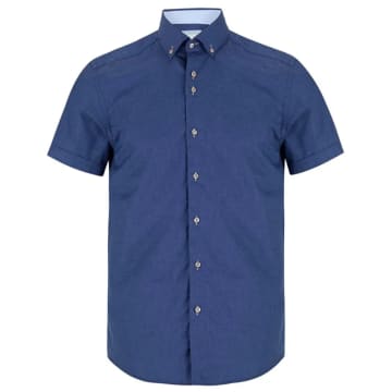 Marnelli Sartoria Linen Blend Short Sleeve Shirt In Blue