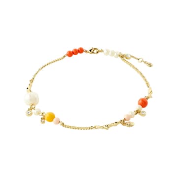 Pilgrim Care Crystal & Pearl Ankle Chain In Gold