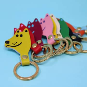 Ark Colour Design Dog Head Leather Keyring In Green