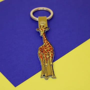 Ark Colour Design Giraffe Leather Keyring In Blue