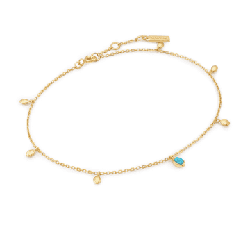Ania Haie Silver Turquoise Drop Pendant Anklet In Gold