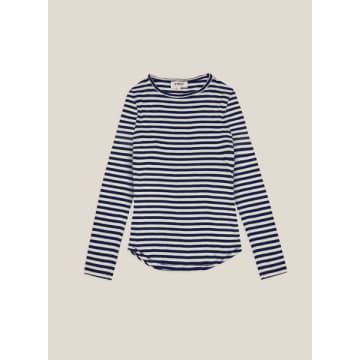 Ymc You Must Create Charlotte Long Sleeved Earth Organic Cotton Navy Stripe Tee In Blue