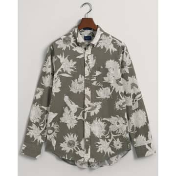 Gant - Regular Fit Sunflower Print Cotton Linen Shirt In Green 3230089 359