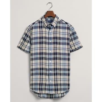 Gant - Regular Fit Linen Madras Short Sleeve Shirt In Marine 3230091 410 In Blue