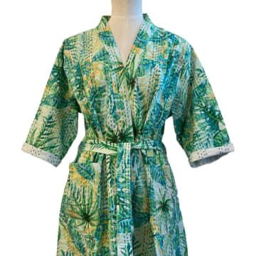 Behotribe  &  Nekewlam Dressing Gown Cotton Kantha Green Botanical