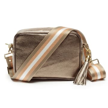 Elie Beaumont Cross Bag In Bronze With Champagne Stripe In Metallic