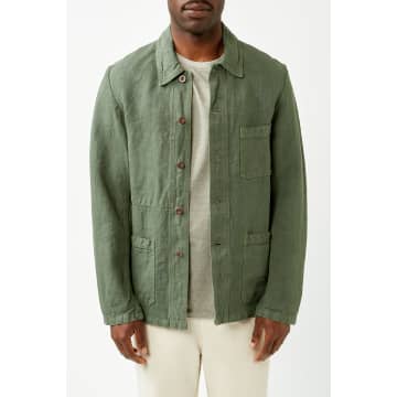 Vétra Jade Heavy Linen Weaved Jacket In Green