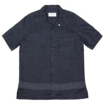 Merchant Menswear Hawaii Wave Linen Shirt Forum Navy In Blue