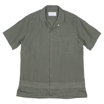 Merchant Menswear Hawaii Wave Linen Shirt Olivio Green