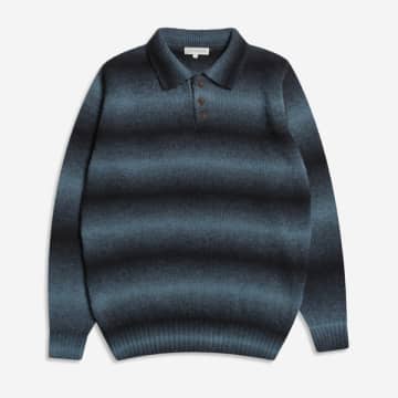 Far Afield Navy Two Tone Kier Long Sleeves Knitted Polo In Blue