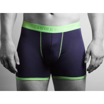 Swole Panda Navy Green Band Bamboo Boxers In Blue