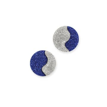 Kam Creates Blue And Silver Wavy Glitter Disc Studs