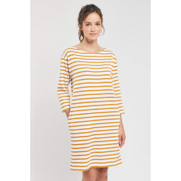Armor-lux White Yellow Heritage Striped Dress In Red