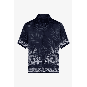 Shop Rh45 Navy Lanai Hawaiian Embroidered Shirt In Black