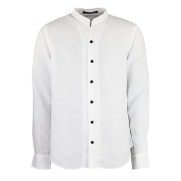 Hannes Roether White Open Collar Linen Shirt