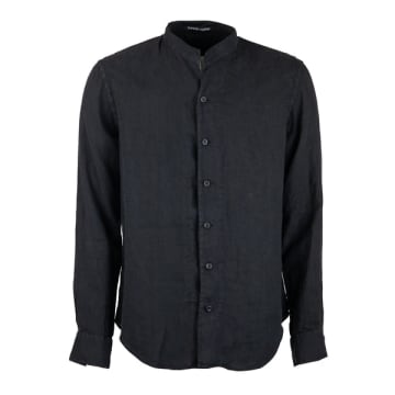 Hannes Roether Black Open Collar Linen Shirt