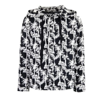 Hannes Roether Black And White Cotton Palm Tree Printed Knit Hoodie