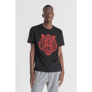 Antony Morato Black And Red Tiger Printed Slim Fit T Shirt