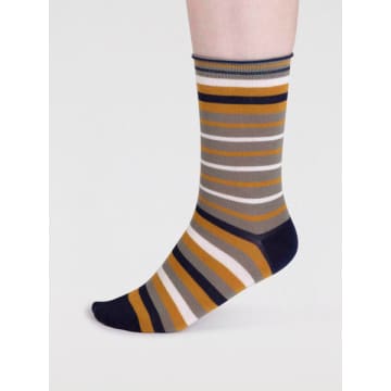 Thought Spw835 Lucia Bamboo Stripe Socks In Pea Green