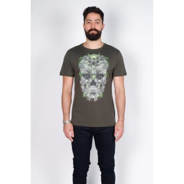 Antony Morato Olive Skull Printed Slim Fit T Shirt In Green