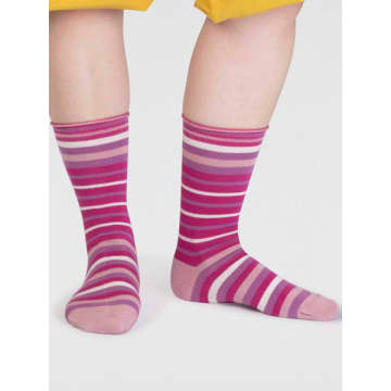 Thought Spw835 Lucia Bamboo Stripe Socks In Raspberry Pink