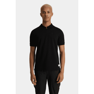 Android Homme Black Embroidered Zip Polo Shirt