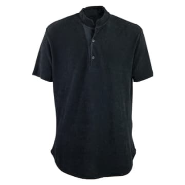 Hannes Roether Black Terry Towel Mandarin Collar Polo T Shirt