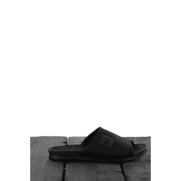 Hannes Roether Black Leather Cotton Slider